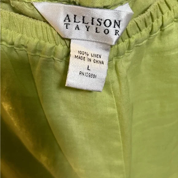 Allison Taylor 100% Linen Lime Green Two-Piece Set (Button Shirt & Pants) L - Picture 6 of 15